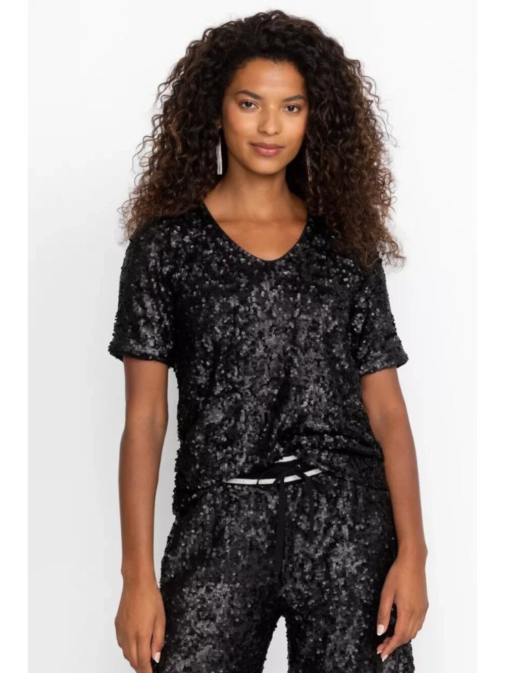 Johnny Was Bradley Sequin Blouse Black Womens XL Event Party Holiday
